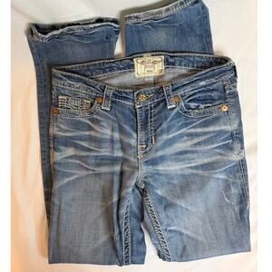 Big Star Miki Low Rise Bootcut Medium Wash Factory Distressed Jeans Size 29R2